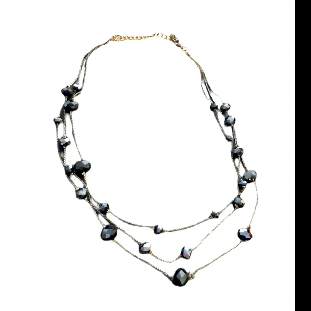 Vtg Witchy Whimsigoth 3 Strand Reflective Black‎ Beaded Necklace